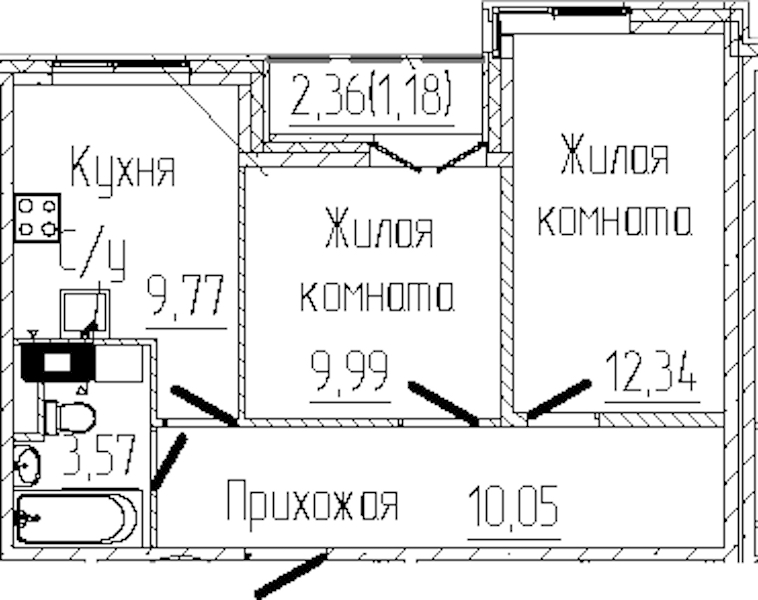 2-комнатная квартира 46.9 м², 6/6 эт., ЖК «SERTOLOVO PARK»
